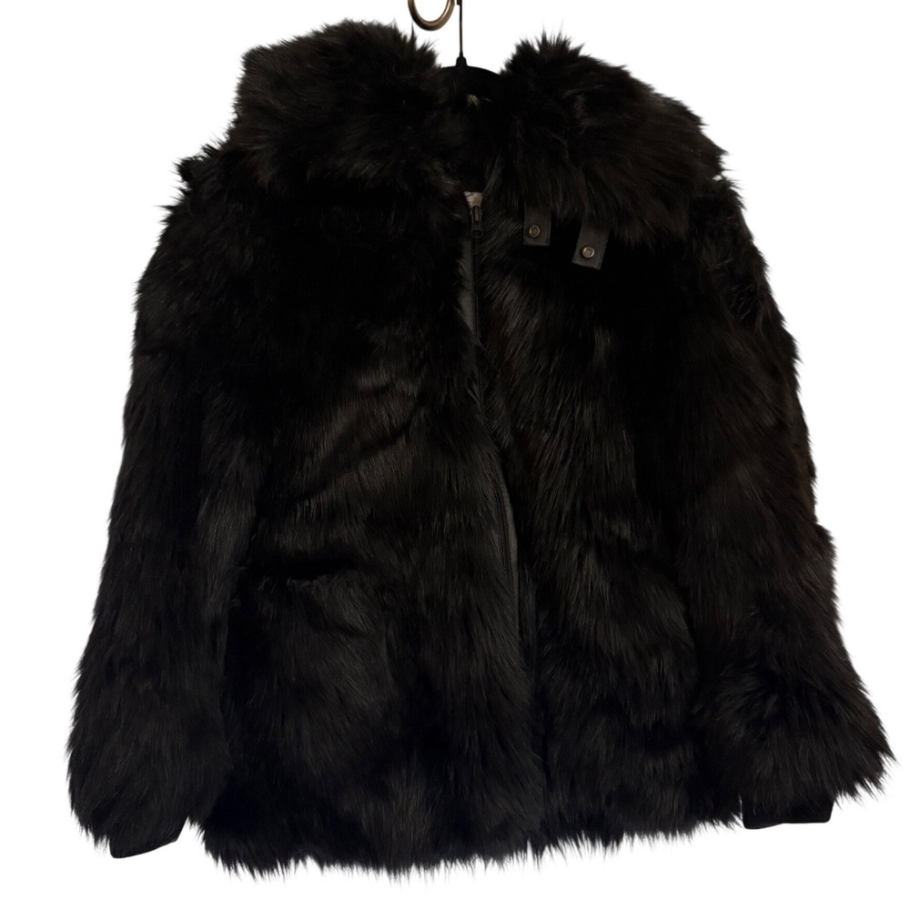 Aritzia TNA Tribeca Faux Fur Coat in Black Oversized Size XS Double Zipper